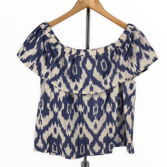 Madewell Balcony Off-the-Shoulder Top in Blue Ikat Print size Extra Small XS - Picture 9 of 15